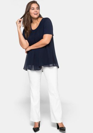 Sheego Blusenshirt SHEEGO Blusenshirt, Damen, Gr. 40, blau (marine), 95% Viskose, 5% Elasthan, Chiffon:100% Polyester, unifarben, Rundhals, Shirts Blusenshir