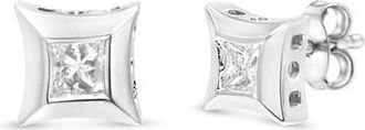 House of Brilliance Sterling Silver 1/3 Cttw Princess Cut Diamond Square Stud Earrings at Nordstrom