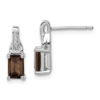 Diamond2Deal Sterling Silver Rhodium-plated Diamond and Smoky Quartz Earrings