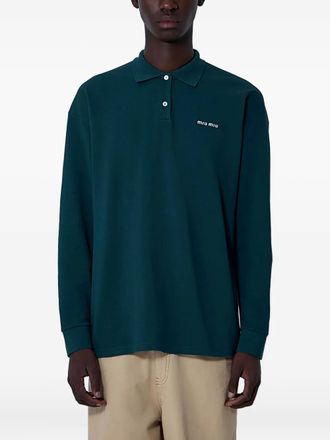 Miu Miu logo-detail long-sleeved polo shirt - Green