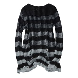 Generic Goth WomenS Striped Asymmetrical Collar Flare Sleeve Sweater Lightweight Jumpers For Women Uk Plus Size Loose Pullover Sweater Casual Knitted Sweaters