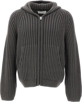 Our Legacy Green Level Ribbed Wool Zip Hoodie