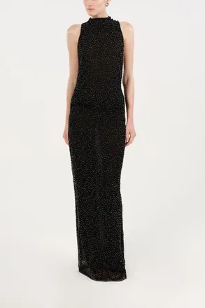 Nocturne Stone-Embellished Maxi Dress in Black at Nordstrom, Size X-Small Eu