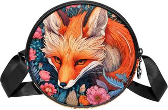 Generic Circle Crossbody Bag for Women, Color Drawing Fox Small Sling Bag Daypack with Zipper Adjustable Shoulder Straps Casual Ladies Girls Round Purse