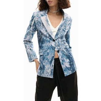 Desigual Floral Mixed Print Stretch Cotton Jacket in Multi Gray/Blue at Nordstrom, Size X-Small