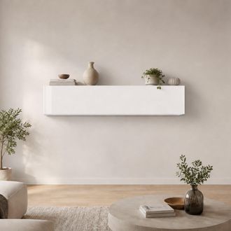 Dmora Armario Mural Dghoula, Armario Multiusos, Mueble De Pared, 100% Made In Italy, Cm 180x30h40, Blanco Brillo - Dmora