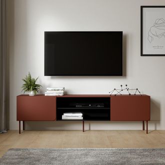 Dmora Mueble Para Tv Cesara: Un Estante, 2 Puertas, Con Patas De Metal, 200x42x57h Cm, Marr&oacute;n Terracota