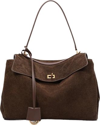 Generic Compatible For Suede Leather Tote Bag Frosted Cowhide Large Capacity Shoulder(Coffee)