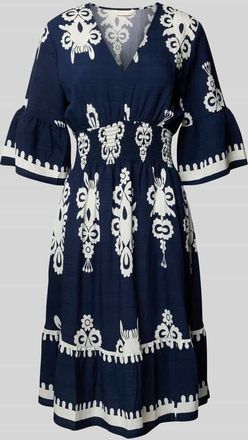 Apricot Knielanges Tunikakleid aus Viskose-Mix mit V-Ausschnitt in Marine, Gr&ouml;&szlig;e XXL