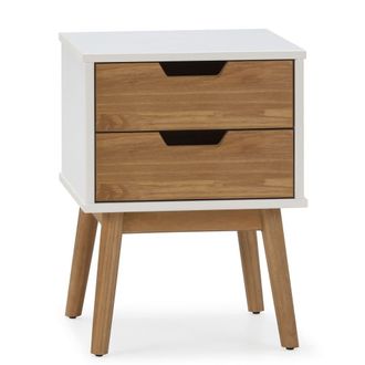 HOMN Mesita de noche de 2 cajones blanco/cera, madera de pino maciza