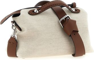 Fendi Womens By The Top Handle Bag Beige Polyurethane Polyamide Cotton