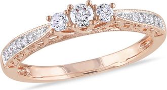 Amour 1/4 CT TW Diamond 3-sTone Engagement Ring In 10K Rose Gold