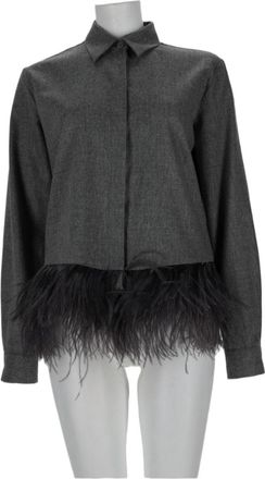 Fabiana Filippi Long-Sleeved Feathered Trim Wool-Blend Shirt