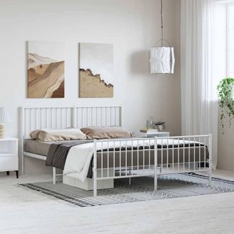 Berkfield Home Metal Bed Frame with Headboard & Footboard White 120x190 cm Sma | Size: King