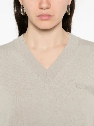PESERICO Embroidered V-Neck Sweater - Beige