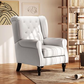 HOMCOM Accent Armchair Home Furniture Tufted Club Wood Fabric in Cream