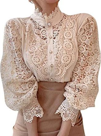 Chemise Dentelle Col V Manches Bouffantes Femme - Chemisier Été Tendance 2025