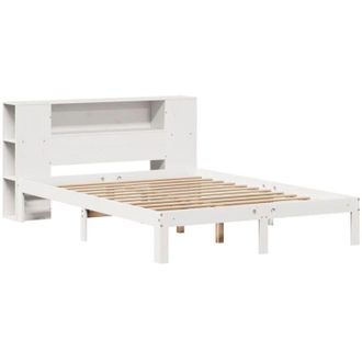 vidaXL Cama Con Estanter&iacute;a Sin Colch&oacute;n Madera Maciza Blanca 150x200 Cm Vidaxl
