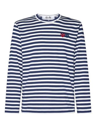 Comme Des Garçons heart-patch striped cotton T-shirt - Blue