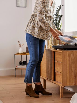 Vertbaudet Gerade Umstands-Jeans, Schrittl&auml;nge 68 cm, Bundweite verstellbar blau