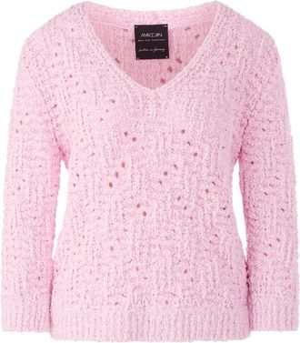 Marc Cain Chunky Knit Pullover Gebreid in Duitsland - Dames - V-hals truien - Roze - M - Katoen - Truien & Vesten