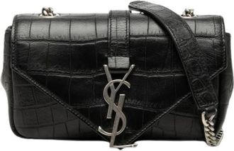 Saint Laurent Pre-owned Embossed Calf Leather Crossbody Bag - Dames - Vintage Schoudertas - Zwart - ONE Size - Leer - Vintage