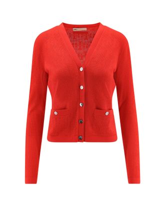 Tory Burch T Monogram Jacquard Viscose Blend Cardigan