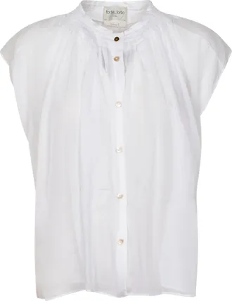 Forte_Forte Sleeveless White Voile Shirt with Delicate Pleating