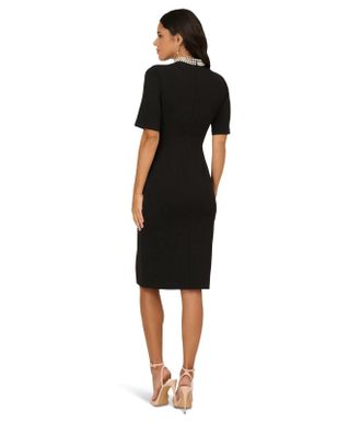 Adrianna Papell Short Dress Womens Black Crepe Embellished Mock Neck GBO3600