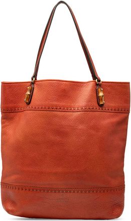 Gucci Brown Red Color Leather Shoulder Bag Tote Bag (Pre-Owned)