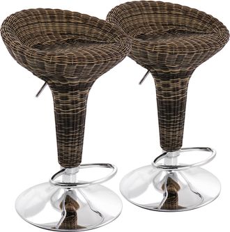 Elama 2 Piece Adjustable Backless Wicker Bar Stool in Brown with Chrome Base