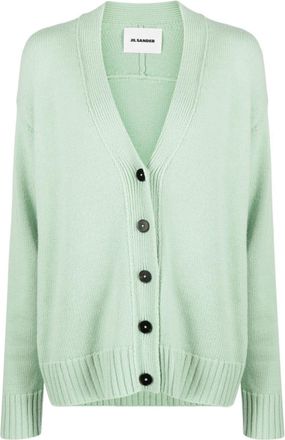Jil Sander V-neck ribbed-knit cardigan - women - Cotton/Cashmere/Polyester - 42 - Green