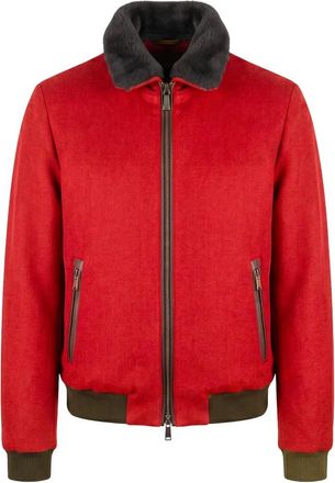 Moorer red bomber with zip and mink collar - male - Moorer - Cashmere Knitwear - Red - 2XL - Knitwear