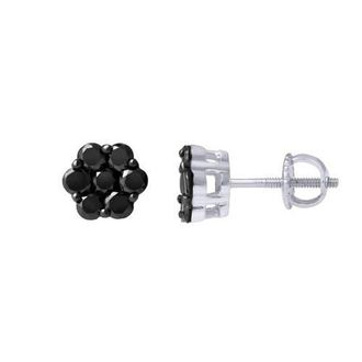 LuvMyJewelry Slate 1.1 Cts Black Diamond Cluster Studs 10K Gold Earrings in 10K White Gold at Nordstrom