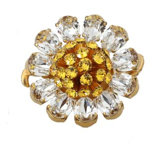 Dolce & Gabbana Gold Brass Yellow Crystal Flower Womens Ring