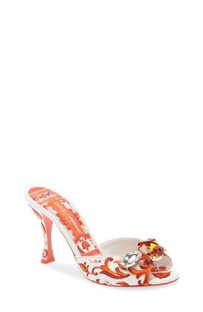 Dolce & Gabbana Keira Majolica Jeweled Slide Sandal in Ih3Tn Maiolica 6 Orange at Nordstrom, Size 10.5Us