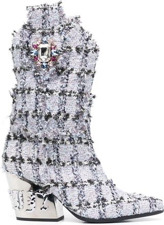 Philipp Plein Cowboy Gothic Plein 85mm boots - women - Calf Leather/Fabric/Calf Leather/Rubber - 36 - Blue