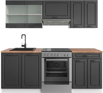 Vicco Mueble De Cocina R-line, Antracita Casa De Campo/blanco, 200 Cm, Et Roble