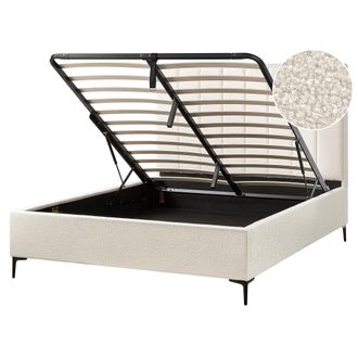 Beliani Cama Con Almacenaje De Boucl&eacute; Blanco Crema 160 X 200 Cm Sezanne