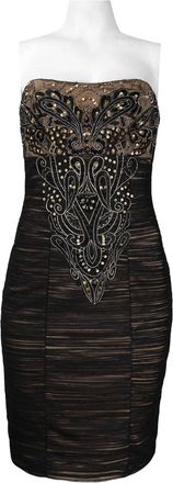 Sue Wong Embroidered & Sequin Strapless Mesh Dress In Black Gold