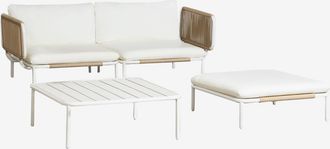 Sklum Conjunto De Jard&iacute;n Con Sof&aacute; Modular De 2 Piezas Con 2 M&oacute;dulos Esquineros, Mesa De Centro Y Puff En Acero Roubly Sklum