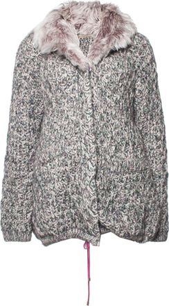 Ermanno Scervino Grey knitted cardigan with fur collar