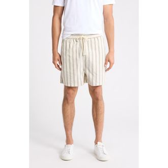 Les Deux Lawson Stripe Cotton Drawstring Shorts in Ivory/Chive Green at Nordstrom Rack, Size Xx-Large