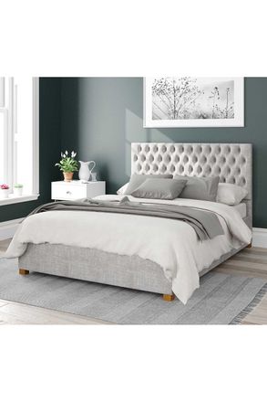 Aspire Home Accents Nightingale Upholstered Ottoman Storage Bed, Pure Pastel Cotton Fabric in Grey | Size: Small Double