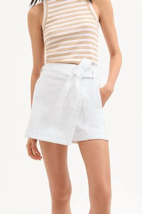 Veronica Beard Agee Belted Wrap Skort In White