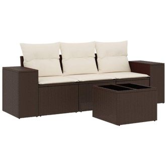 vidaXL Set De Sof&aacute;s De Jard&iacute;n 4 Pzas Y Cojines Rat&aacute;n Sint&eacute;tico Marr&oacute;n Vidaxl