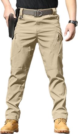 Generic Mens Cargo Trousers UK Stretch Tactical Work Pants Multi-Pocket Elastic Waist for Hiking Outdoor Camping Casual Lightweight Durable - in Black
