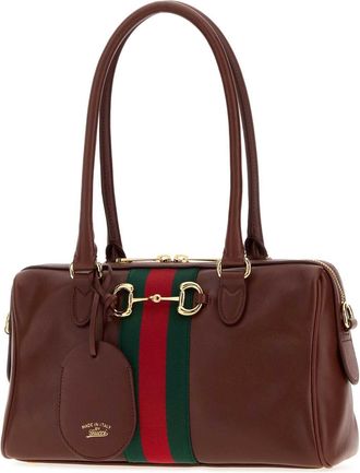Gucci Womens Horsebit Shoulder Bag Brown Leather