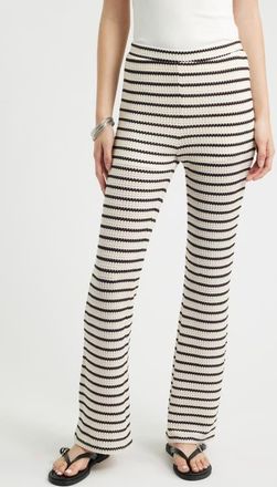 Treasure & Bond Striped Knit Straight Leg Pants in Ivory- Brown Stripe at Nordstrom, Size Xx-Small