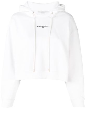 Stella McCartney cropped logo print hoodie - women - Cotton - 34 - White